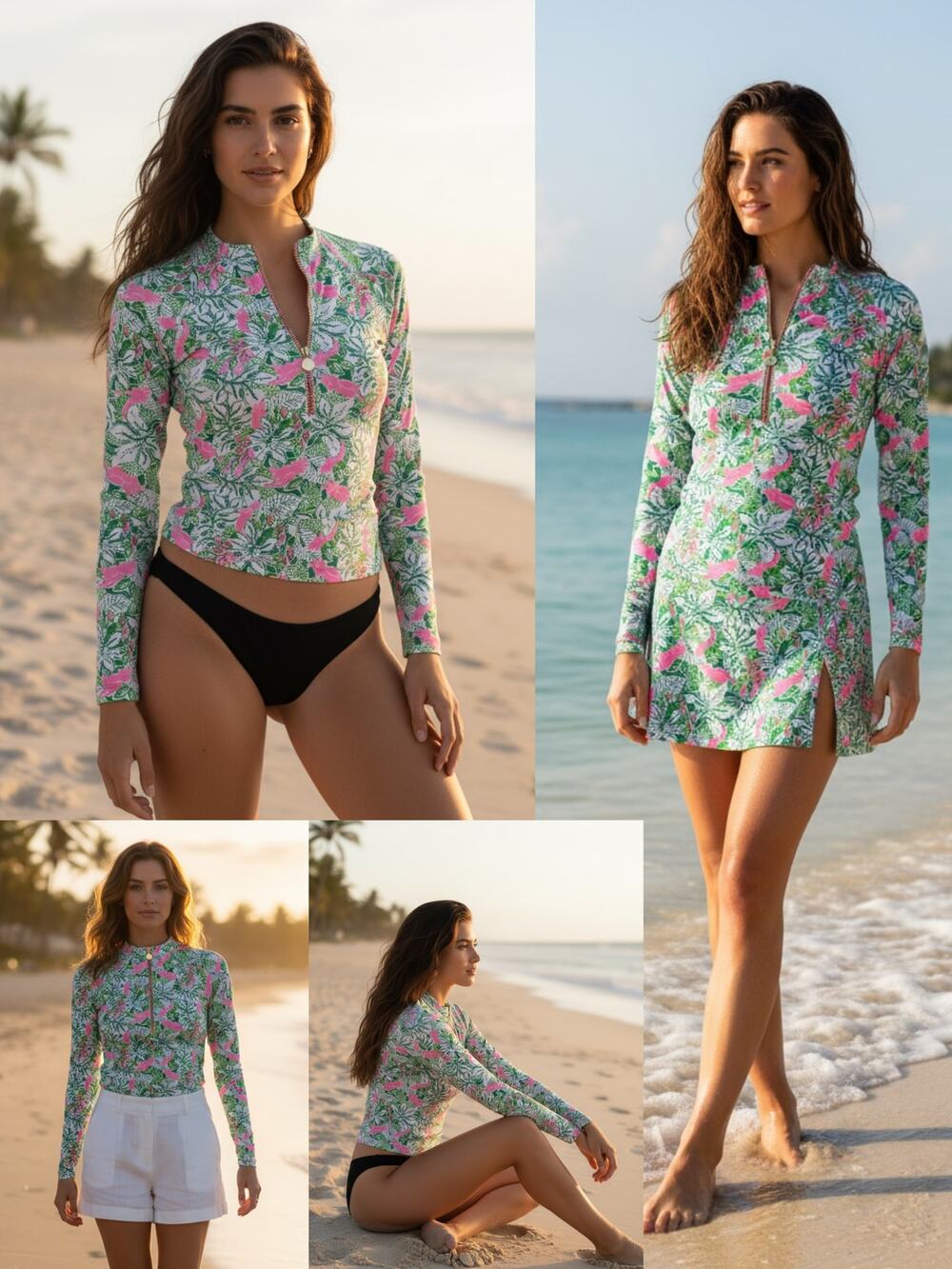 NWT LILLY PULITZER NAYTE RASHGUARD TOP NEON PINK BOTANICAL GREEN JUST WING IT